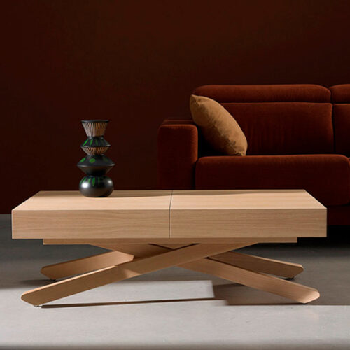 Mesa centro elevable a mesa de comedor de madera mod