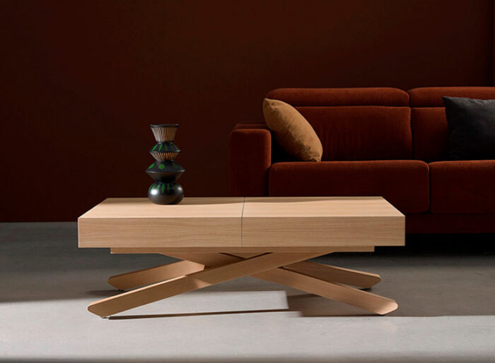 Mesa centro elevable a mesa de comedor de madera mod