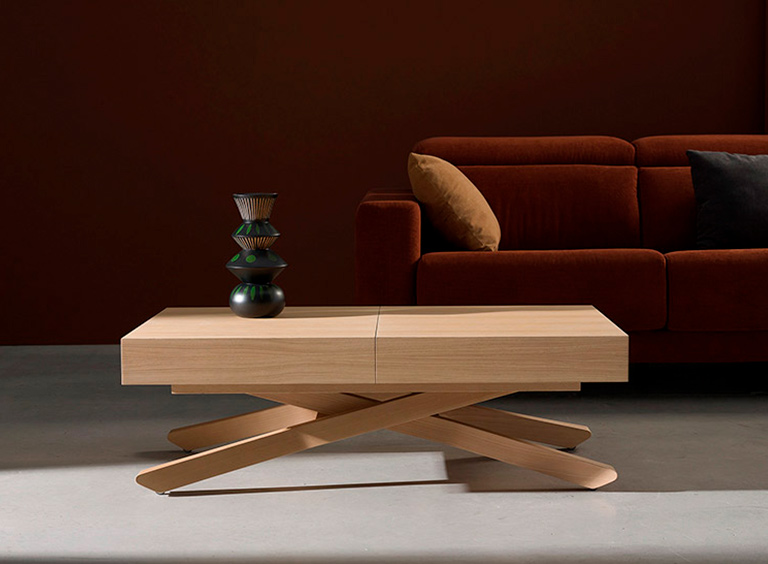 Mesa centro elevable a mesa de comedor de madera mod. ADAPTIVE-PE